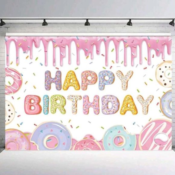 1pc Donuts Pattern Decoration Party Supplies Pink Happy Birthday - Picture 3 of 3